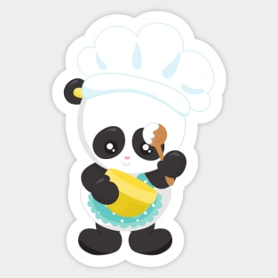 Cooking Panda, Baking Panda, Apron, Whisking Bowl Sticker